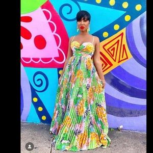 Tropical Print Pleated Maxi